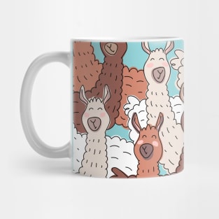 Llama Party - Brown Beige Aqua Blue Mug